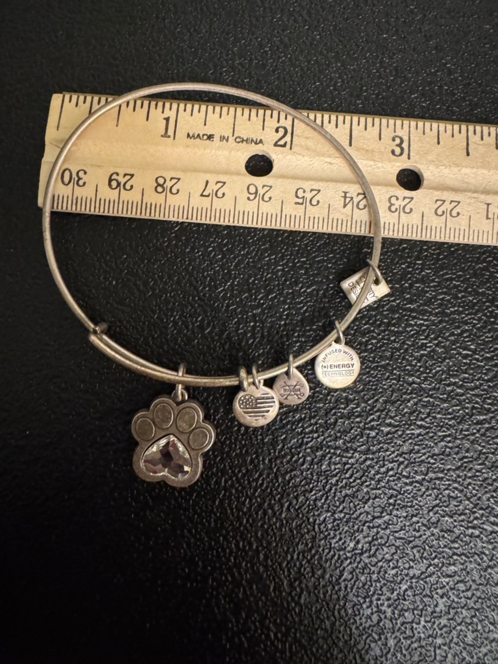 Alex and Ani 2018 Silver Paw Print Crystal Charm Bangle